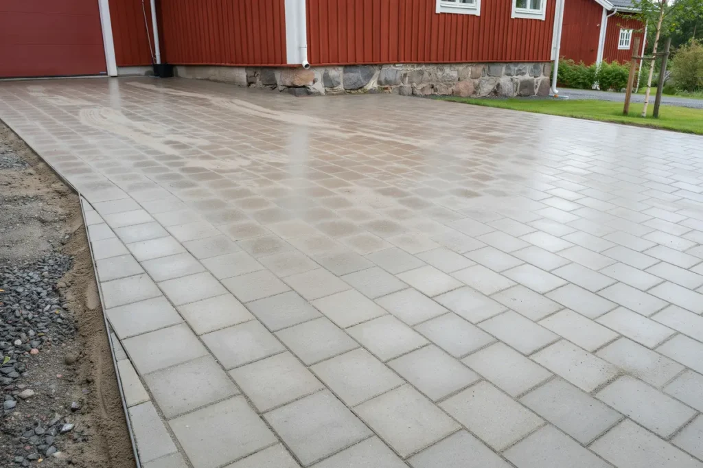 l gga marksten p uppfarten underarbete lutning och fogsand som h ller ver tid