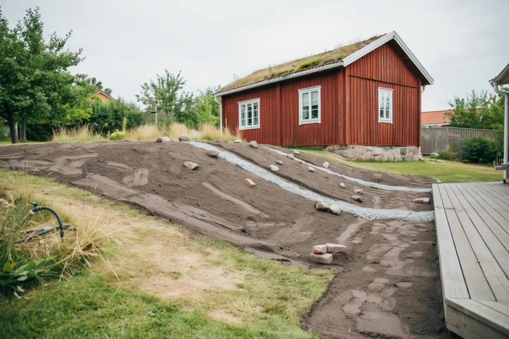 juli r r tt tid f r att justera markniv er p tomten minska vattenansamlingar innan h stregnen